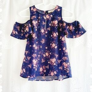 Indigo Floral Cold-Shoulder Blouse